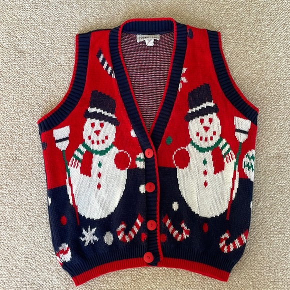 Vintage Cabin Creek Snowman Holiday/ Christmas Sweater Vest - Picture 1 of 8